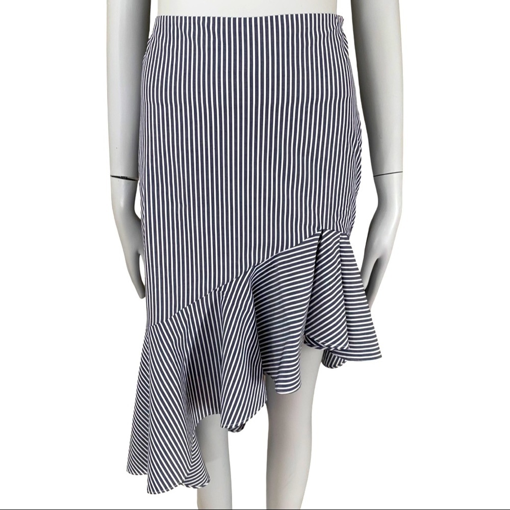 ⭐️HP⭐️ INTERMIX Asymmetrical Striped Ruffle Skirt Poplin Cotton Blue Preppy